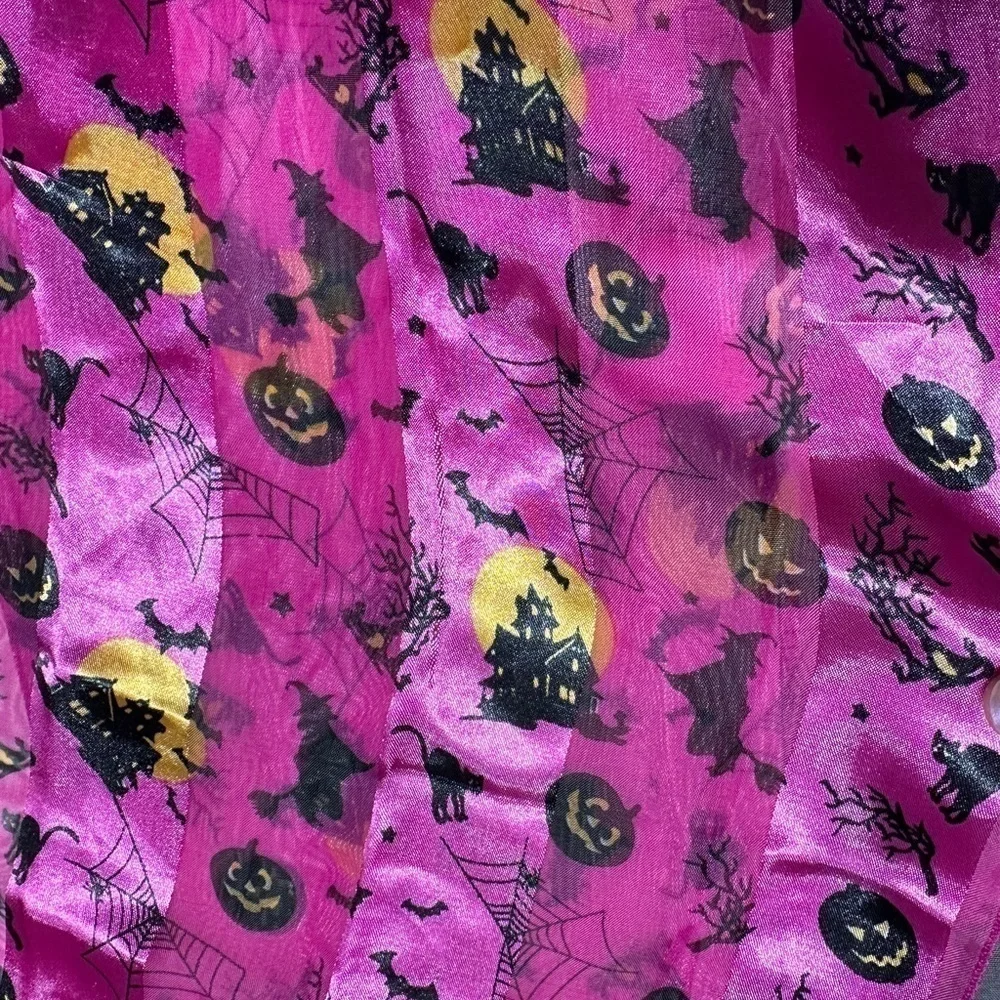 Purple Satin Halloween Scarf Witch Pumpkin Cat Bat Web 61x11.75” Rectangle